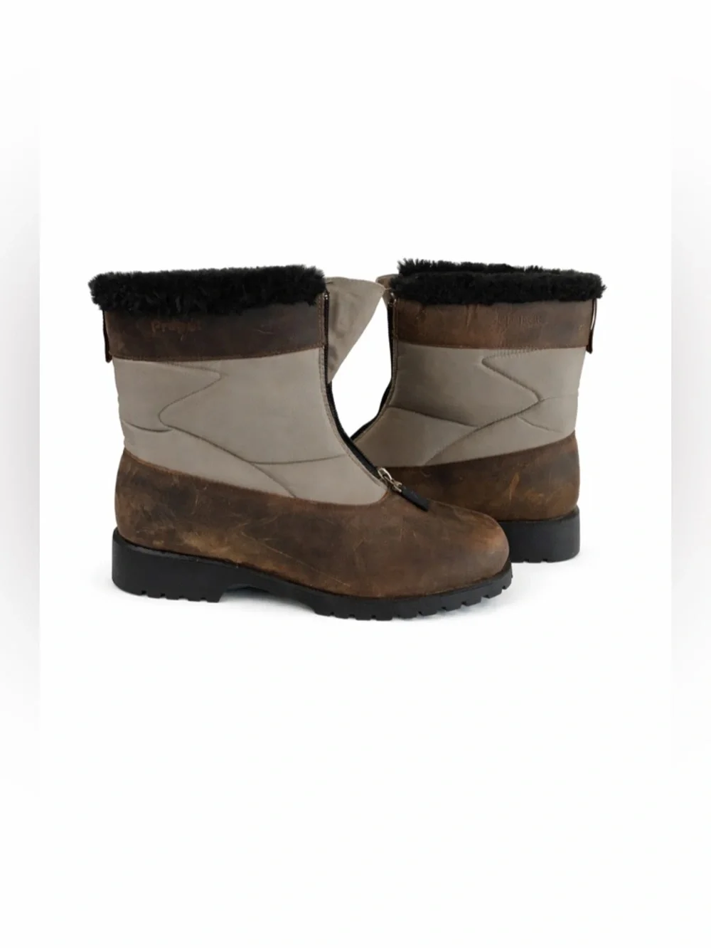 PROPET Women's  Brown & Taupe Faux Fur Zip Leather Winter Boots 9.5 NEW
